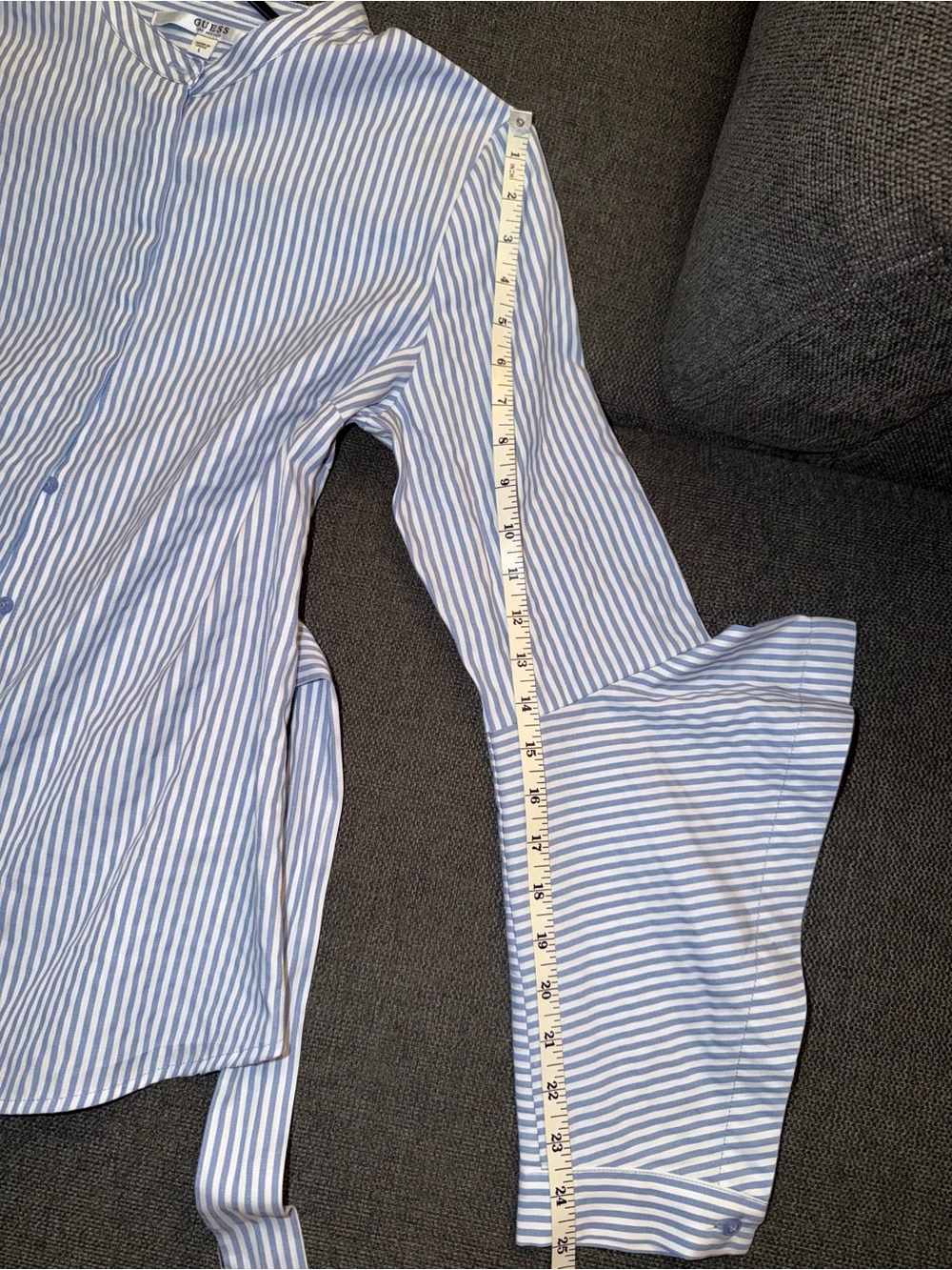 Guess Long Sleeve Blue & White Striped Button Up Blouse L - Picture 6 of 11